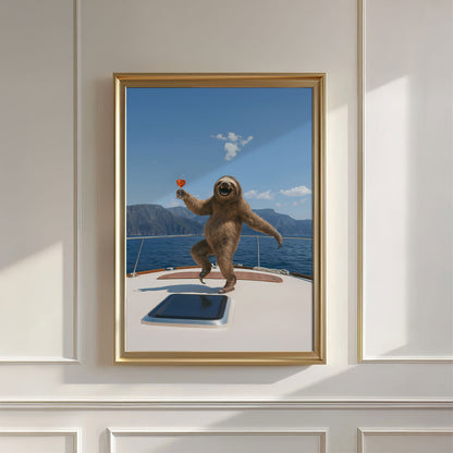 Sloth Yacht Party II, Vertical, Wall Art