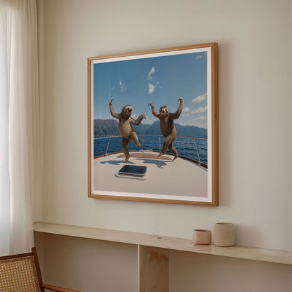 Sloth Yacht Party I, Square, Framed Art