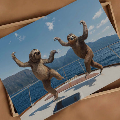 Sloth Yacht Party I, Horizontal, Art Print