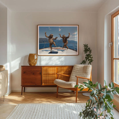 Sloth Yacht Party I, Horizontal, Framed Art