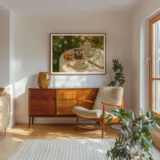 Spring Tea Time, Horizontal, Framed Art