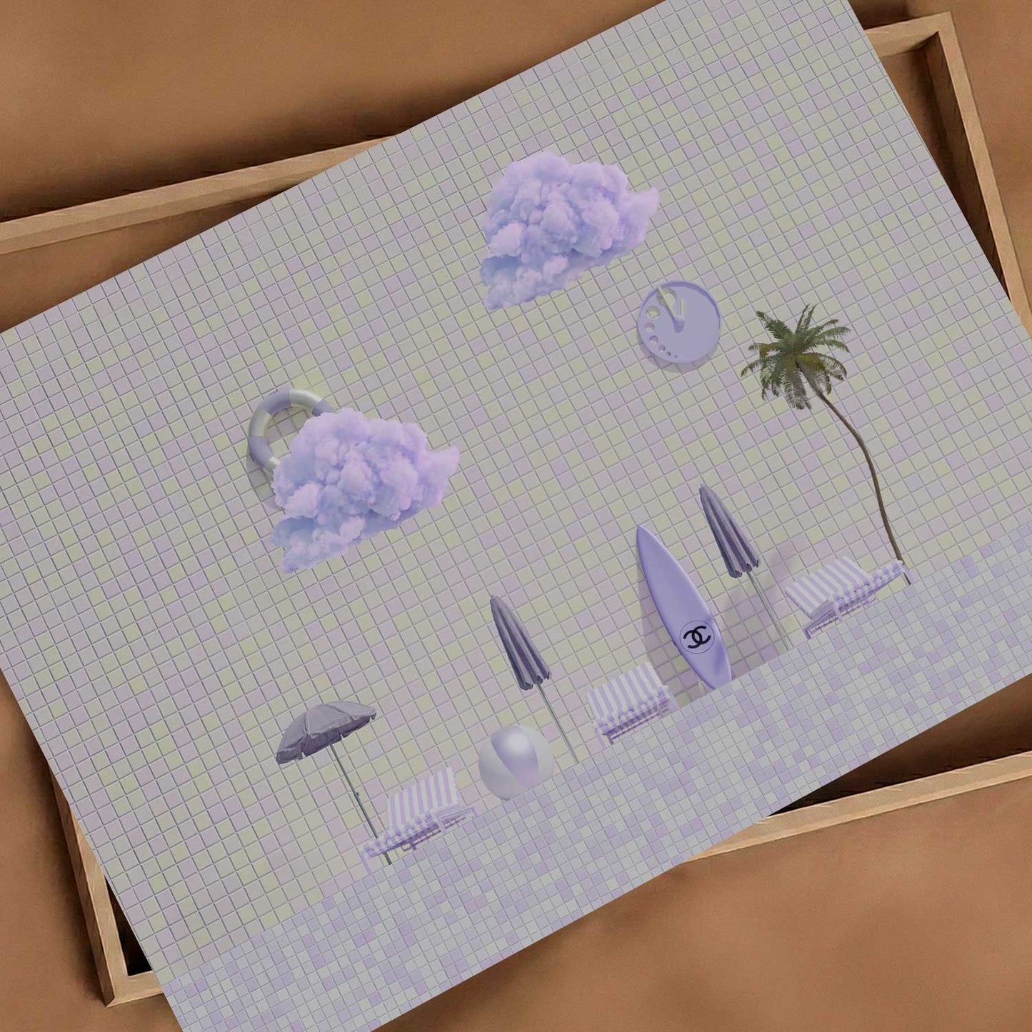 Summer Poolside, Horizontal, Art Print