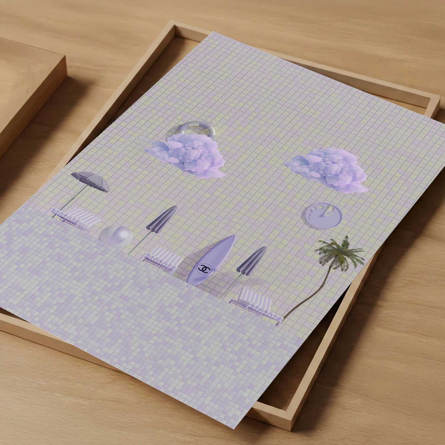 Summer Poolside, Vertical, Art Print