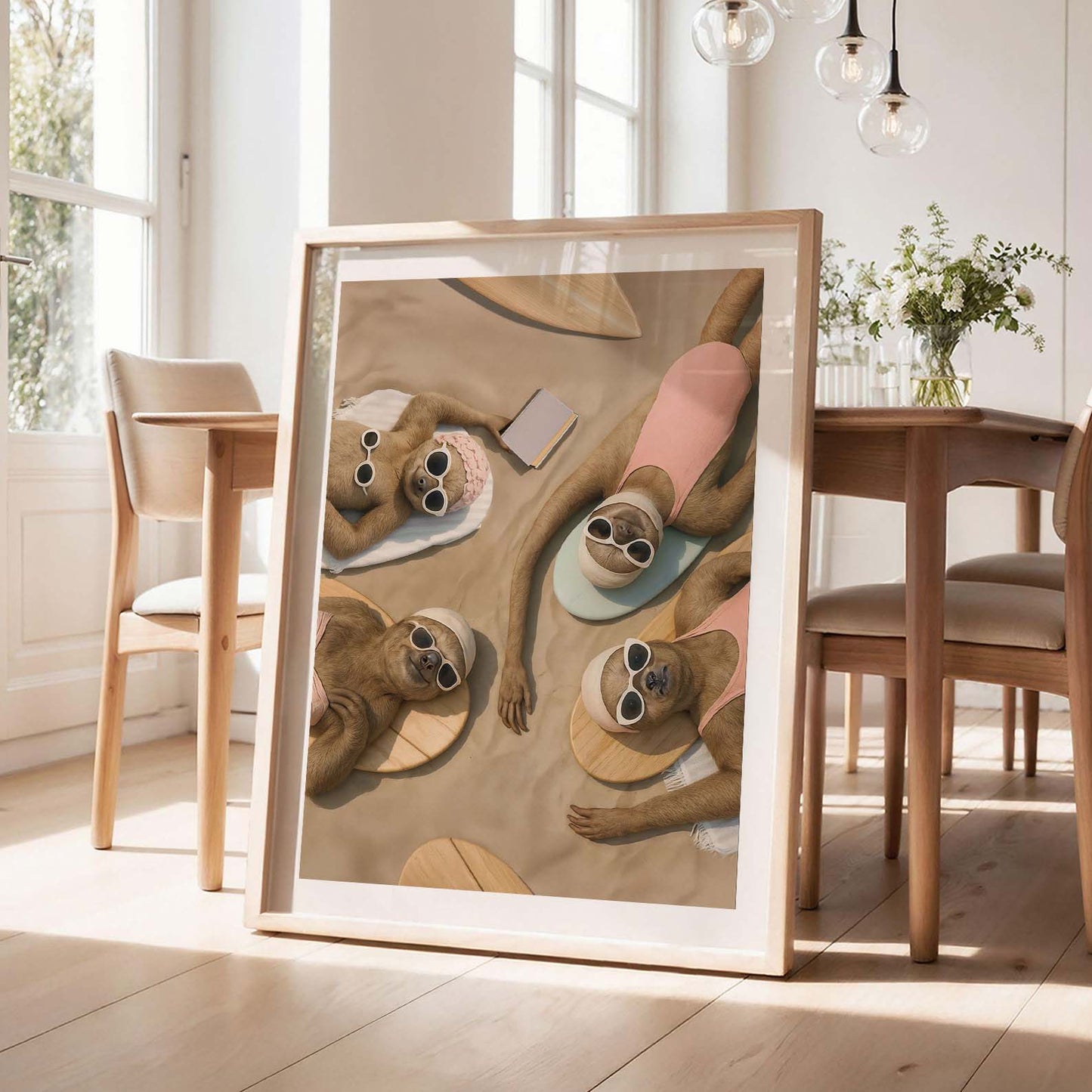 Sunbathing On The Beach, Vertical, Framed Art