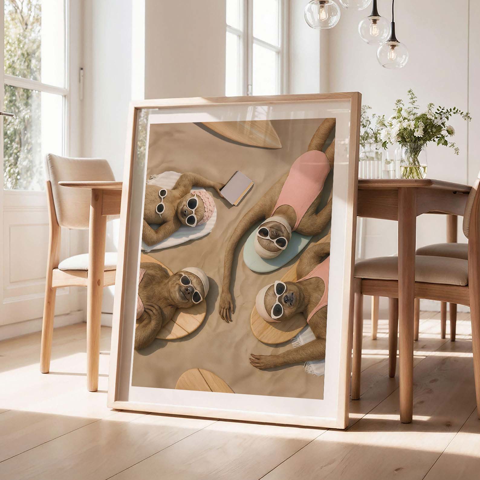 Sunbathing On The Beach, Vertical, Framed Art