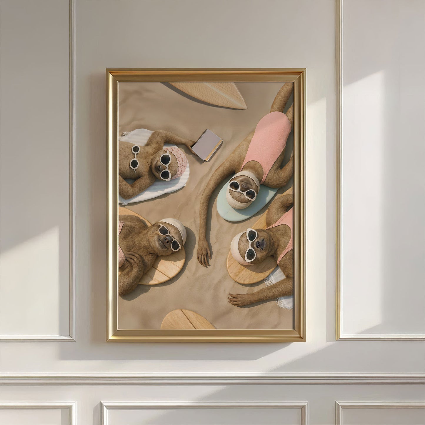 Sunbathing On The Beach, Vertical, Wall Art