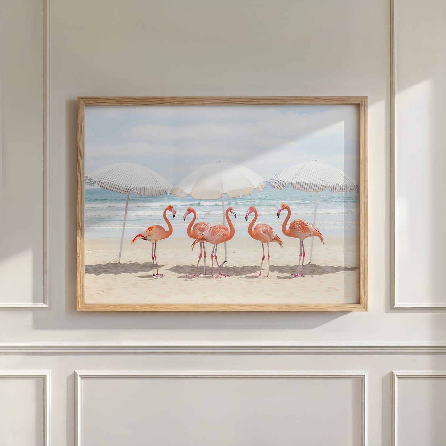 Sunny Beach Flamingos, Horizontal, Wall Art