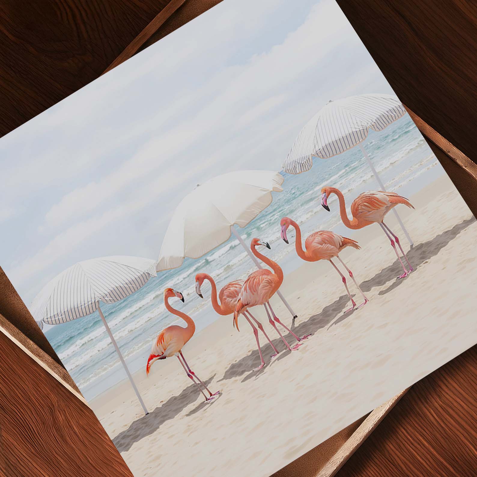 Sunny Beach Flamingos, Square, Art Print