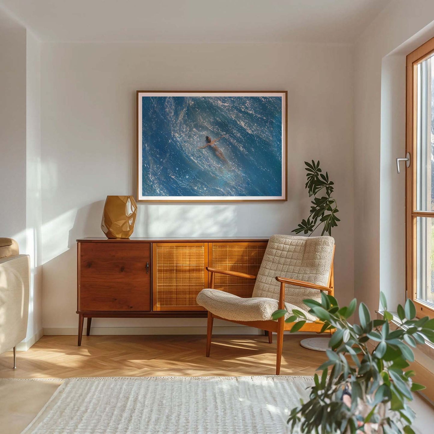 Swimmer In Ocean, Horizontal, Framed Art