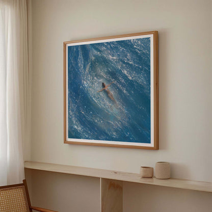 Swimmer In Ocean, Square, Framed Art