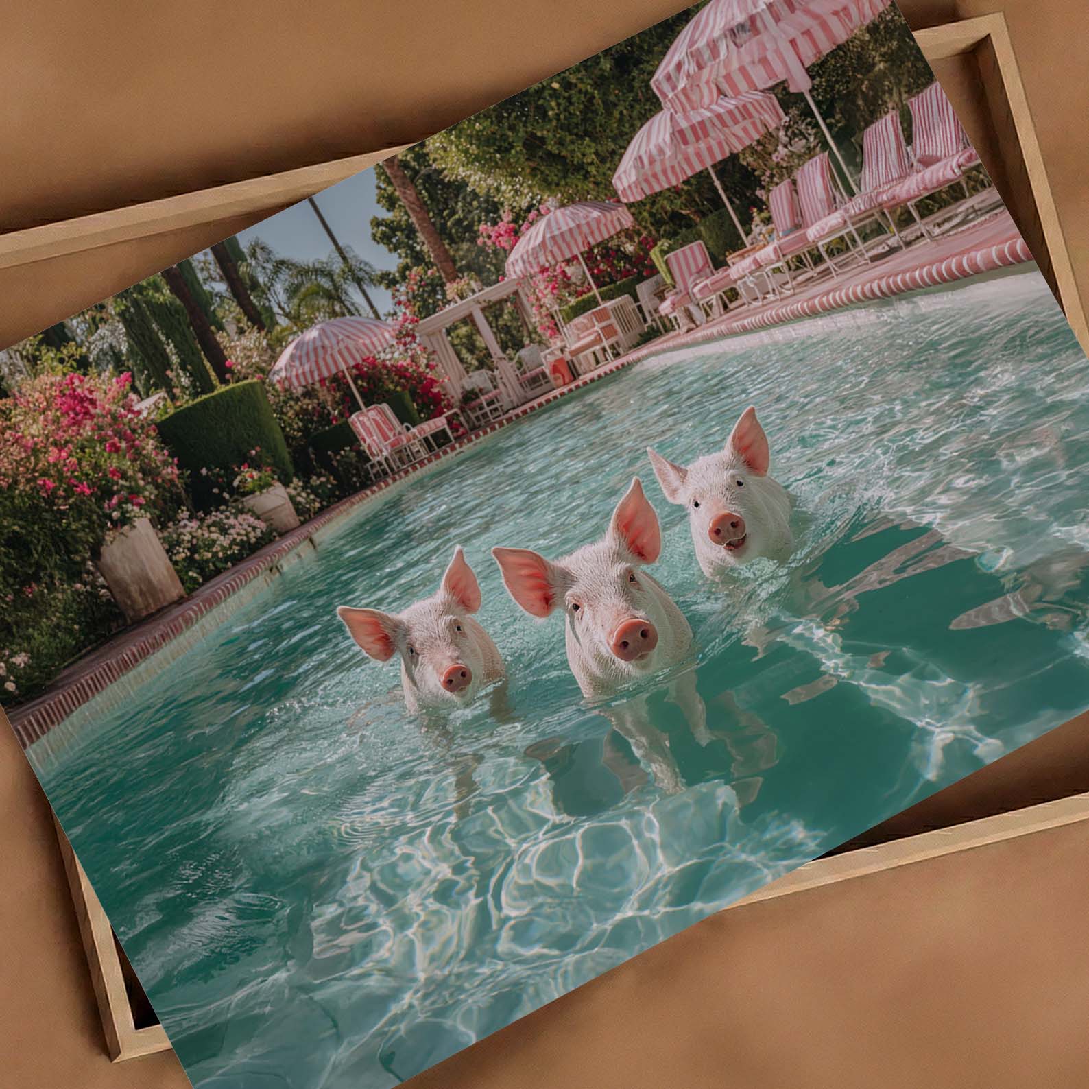 Swimming Piggies, Horizontal, Art Print