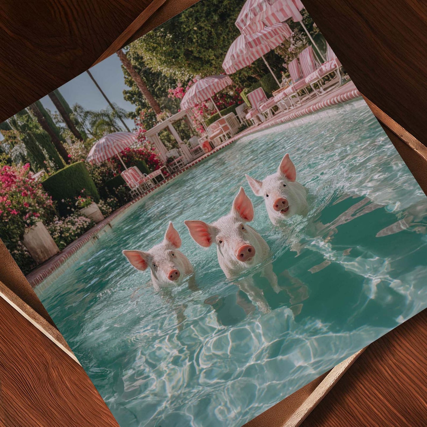 Swimming Piggies, Square, Art Print