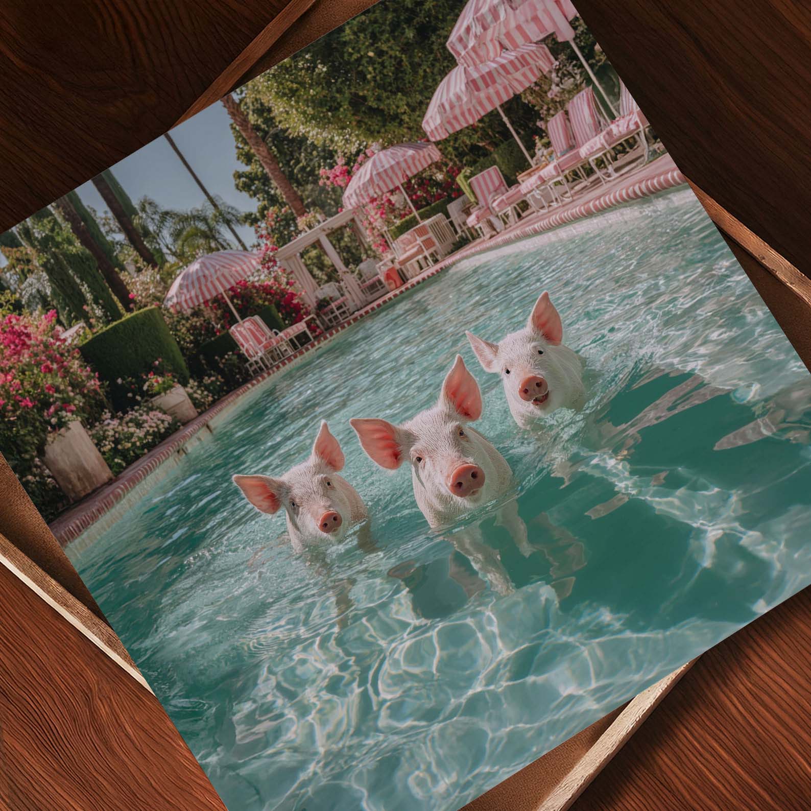 Swimming Piggies, Square, Art Print