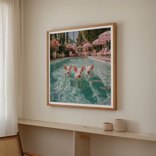 Swimming Piggies, Square, Framed Art