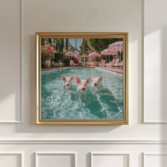 Swimming Piggies, Square, Wall Art