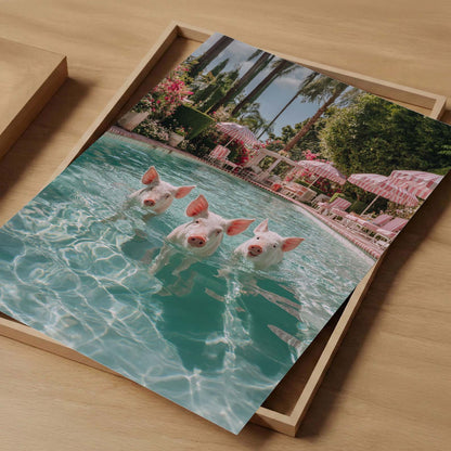 Swimming Piggies, Vertical, Art Print