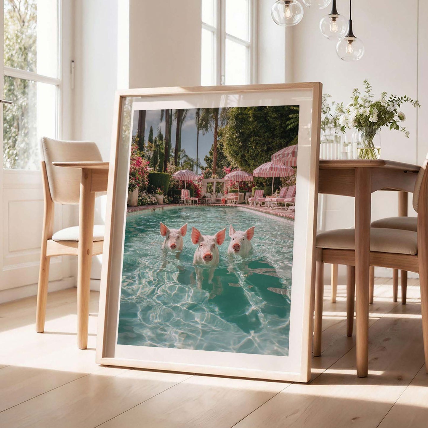 Swimming Piggies, Vertical, Framed Art