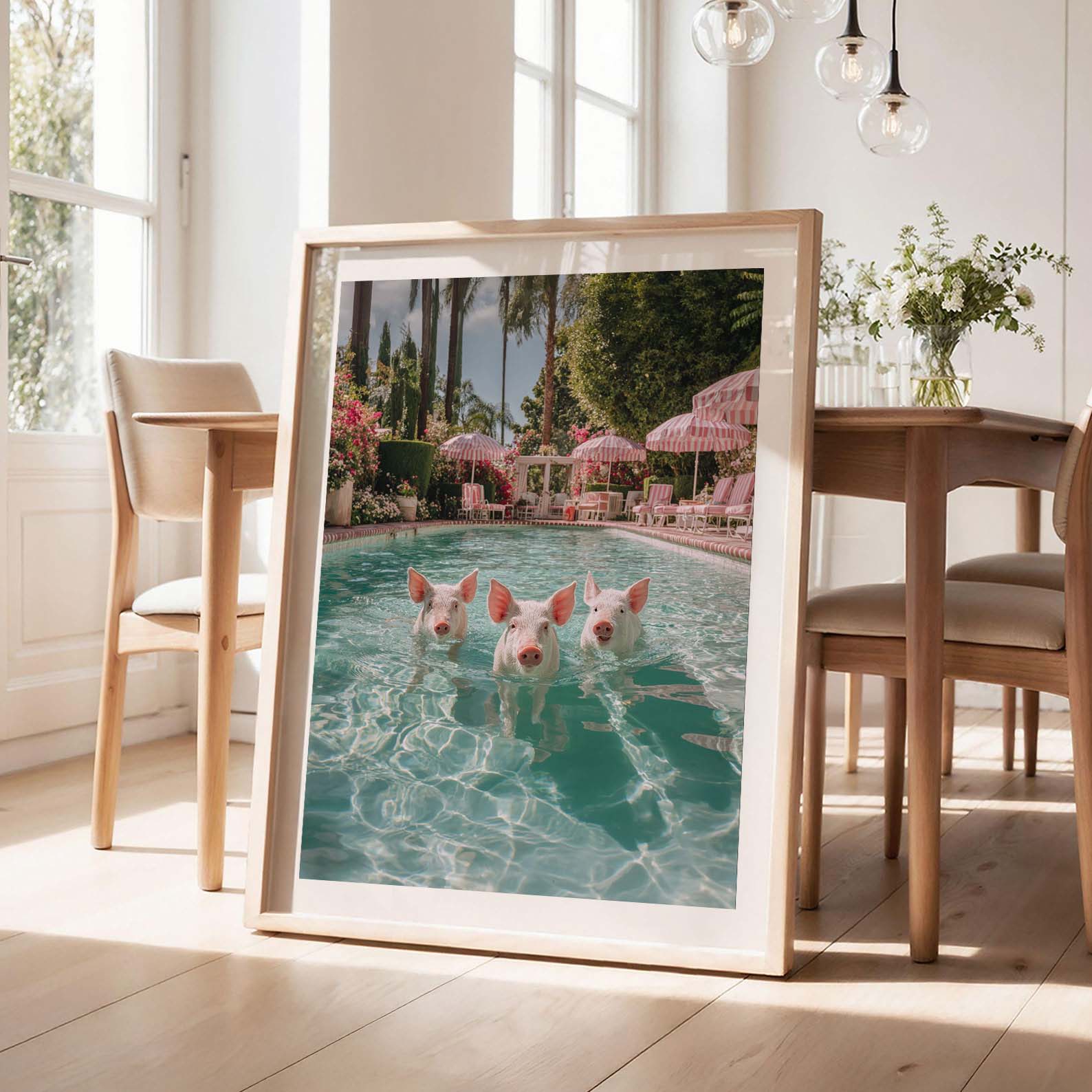 Swimming Piggies, Vertical, Framed Art