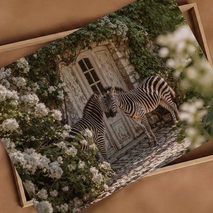 Whispering Zebras In The Garden, Horizontal, Art Print