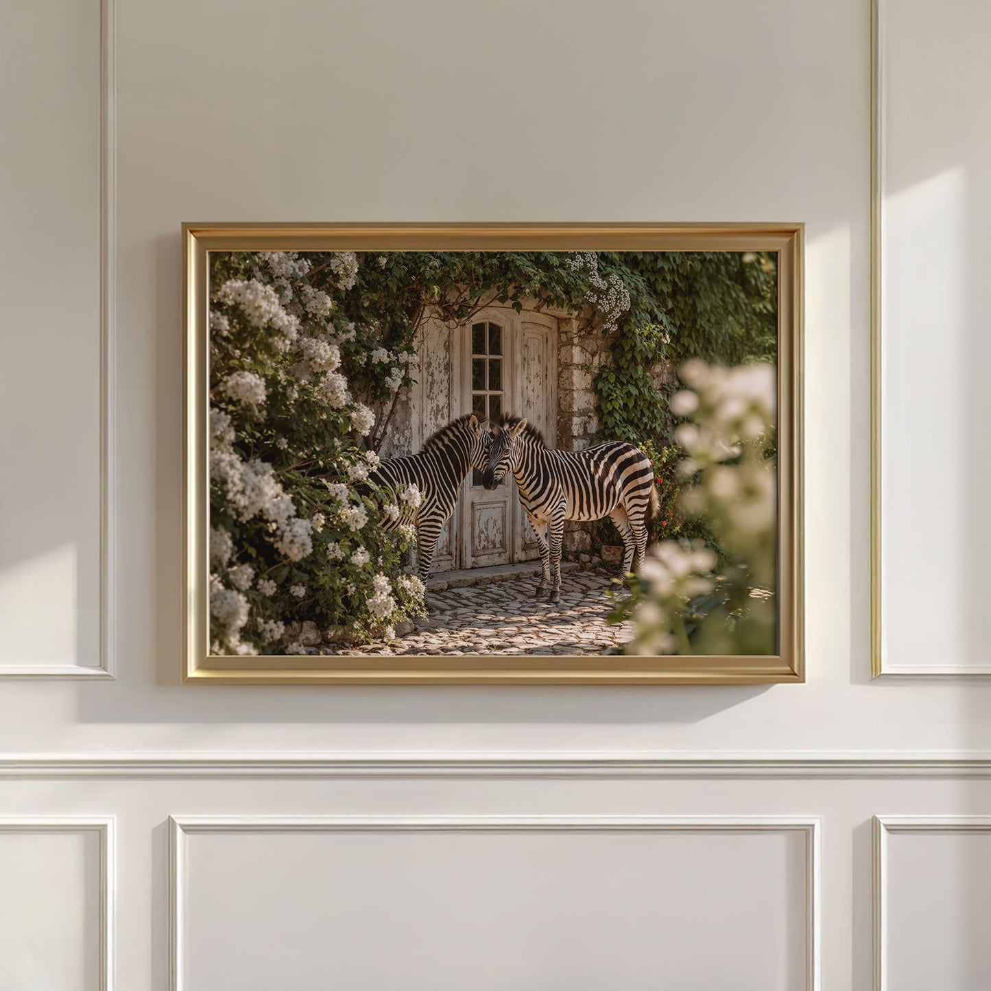 Whispering Zebras In The Garden, Horizontal, Wall Art