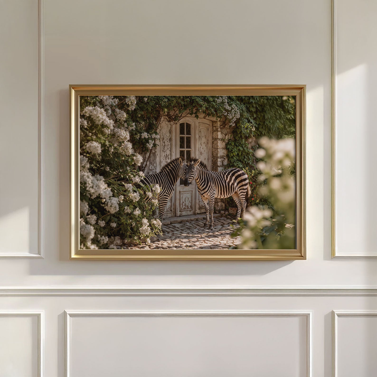 Whispering Zebras In The Garden, Horizontal, Wall Art