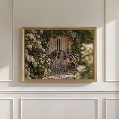 Whispering Zebras In The Garden, Horizontal, Wall Art