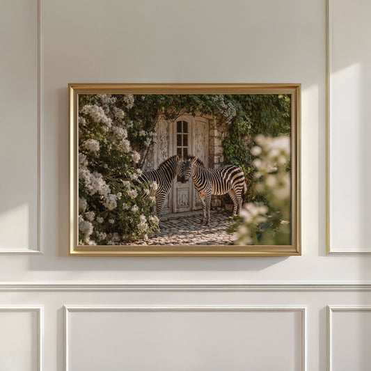 Whispering Zebras In The Garden, Horizontal, Wall Art