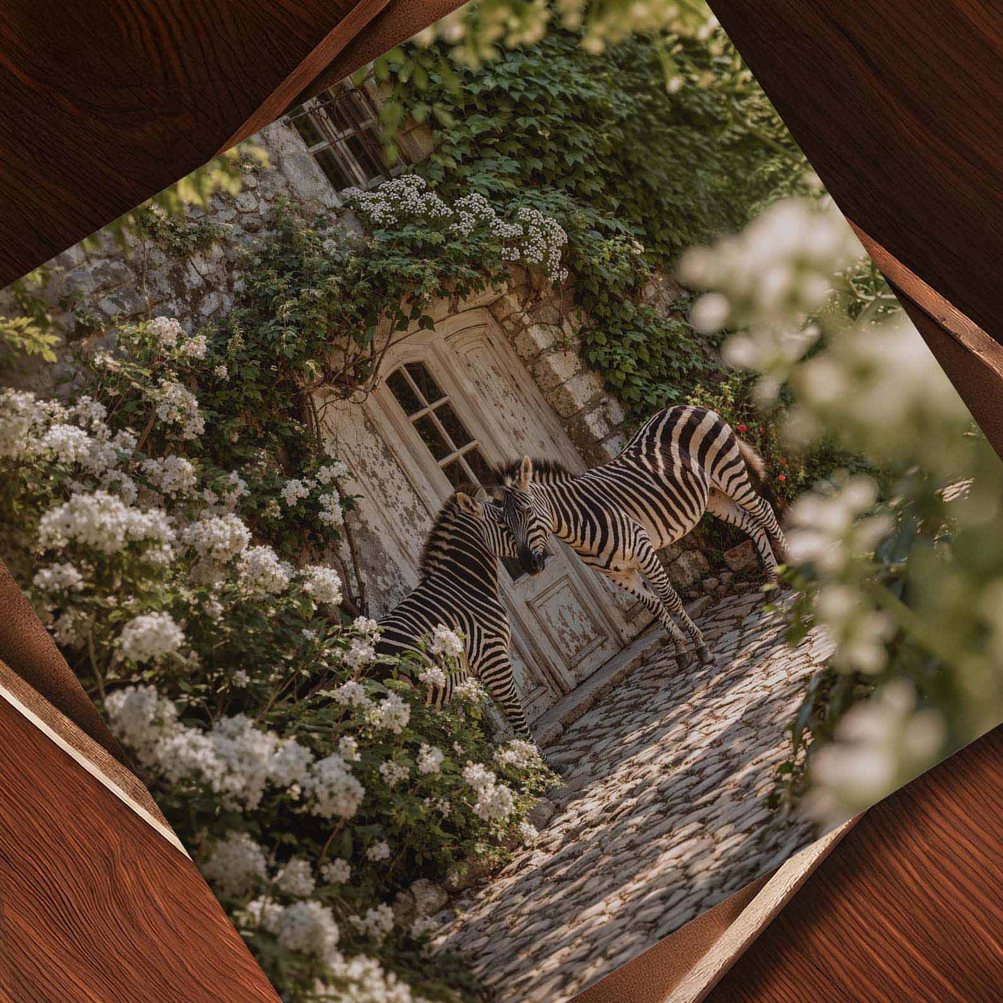 Whispering Zebras In The Garden, Square, Art Print