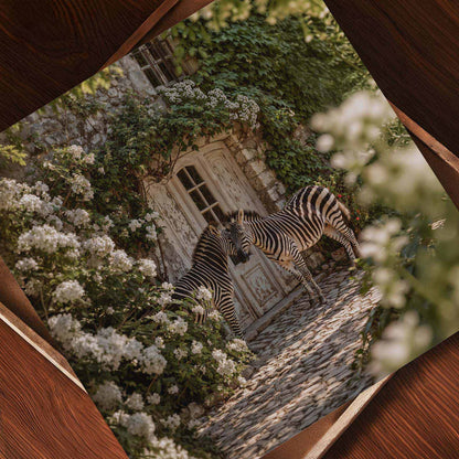 Whispering Zebras In The Garden, Square, Art Print
