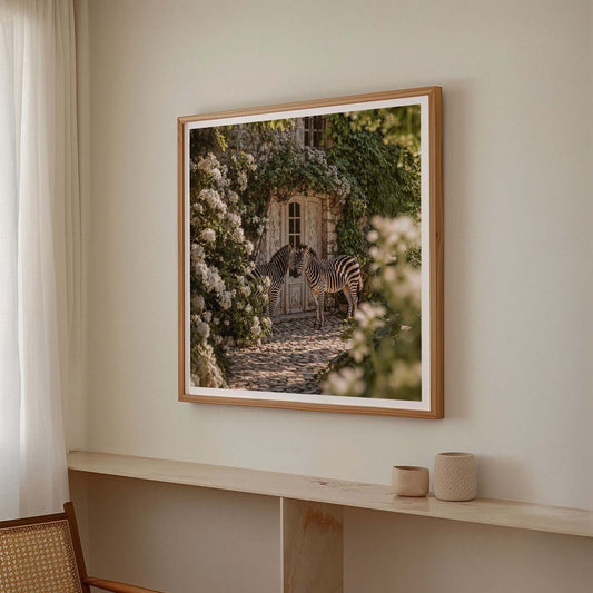 Whispering Zebras In The Garden, Square, Framed Art