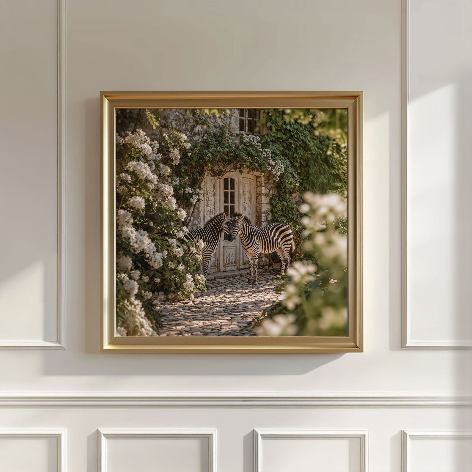 Whispering Zebras In The Garden, Square, Wall Art