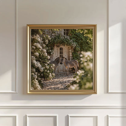 Whispering Zebras In The Garden, Square, Wall Art