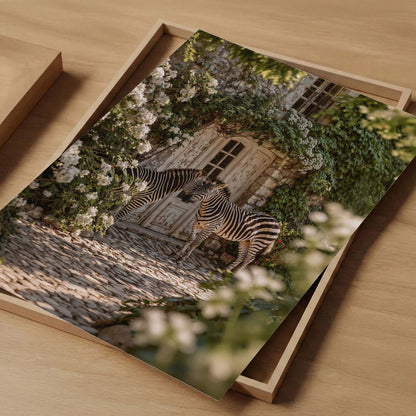 Whispering Zebras In The Garden, Vertical, Art Print