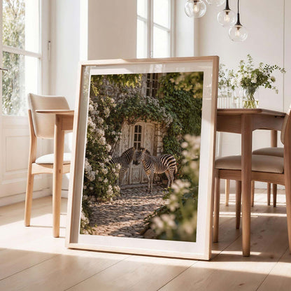 Whispering Zebras In The Garden, Vertical, Framed Art