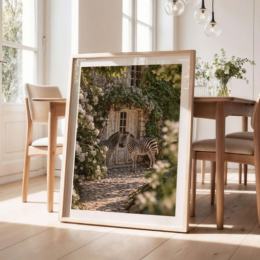 Whispering Zebras In The Garden, Vertical, Framed Art