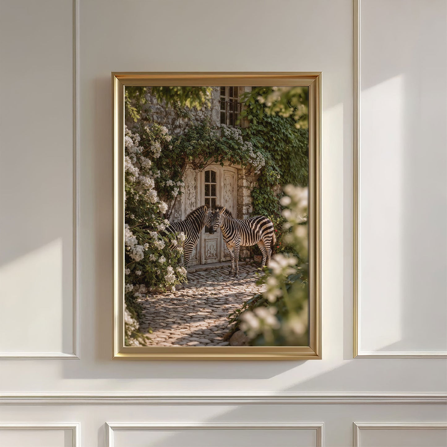 Whispering Zebras In The Garden, Vertical, Wall Art