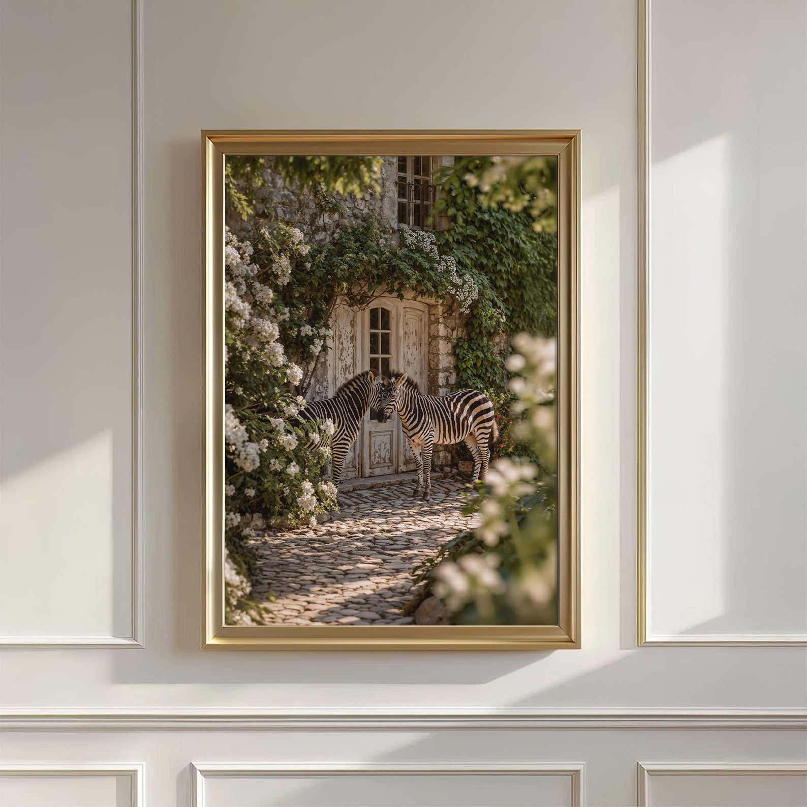 Whispering Zebras In The Garden, Vertical, Wall Art