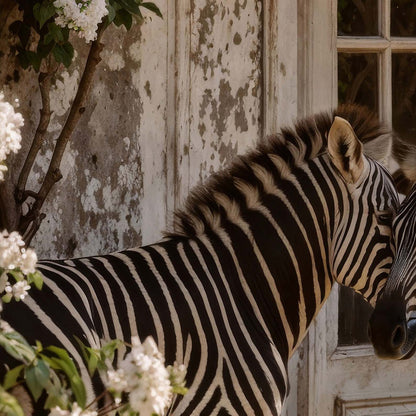 Extreme Close Up Detail Of Whispering Zebras In The Garden