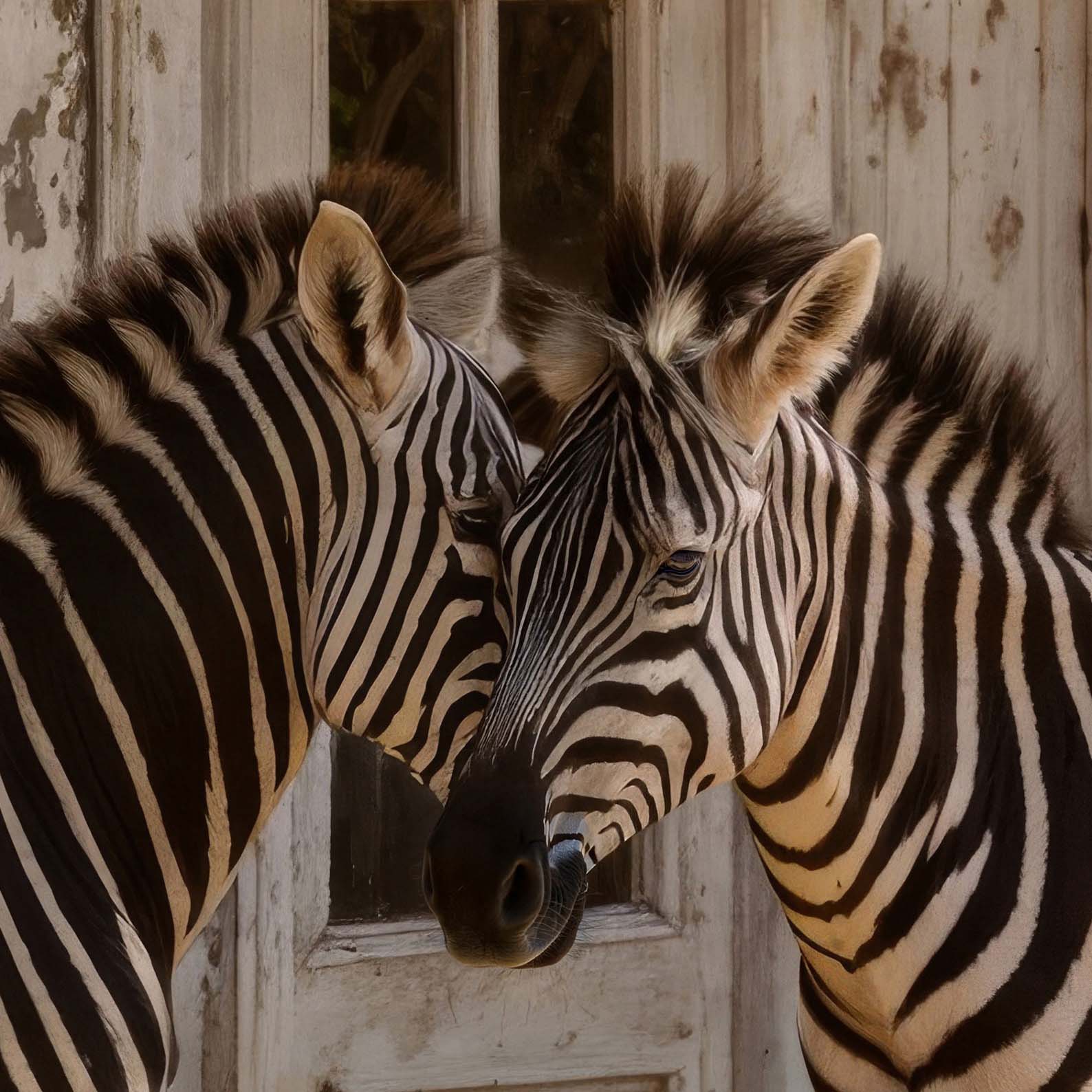 High Definition Print Quality Detail Of Whispering Zebras In The Garden
