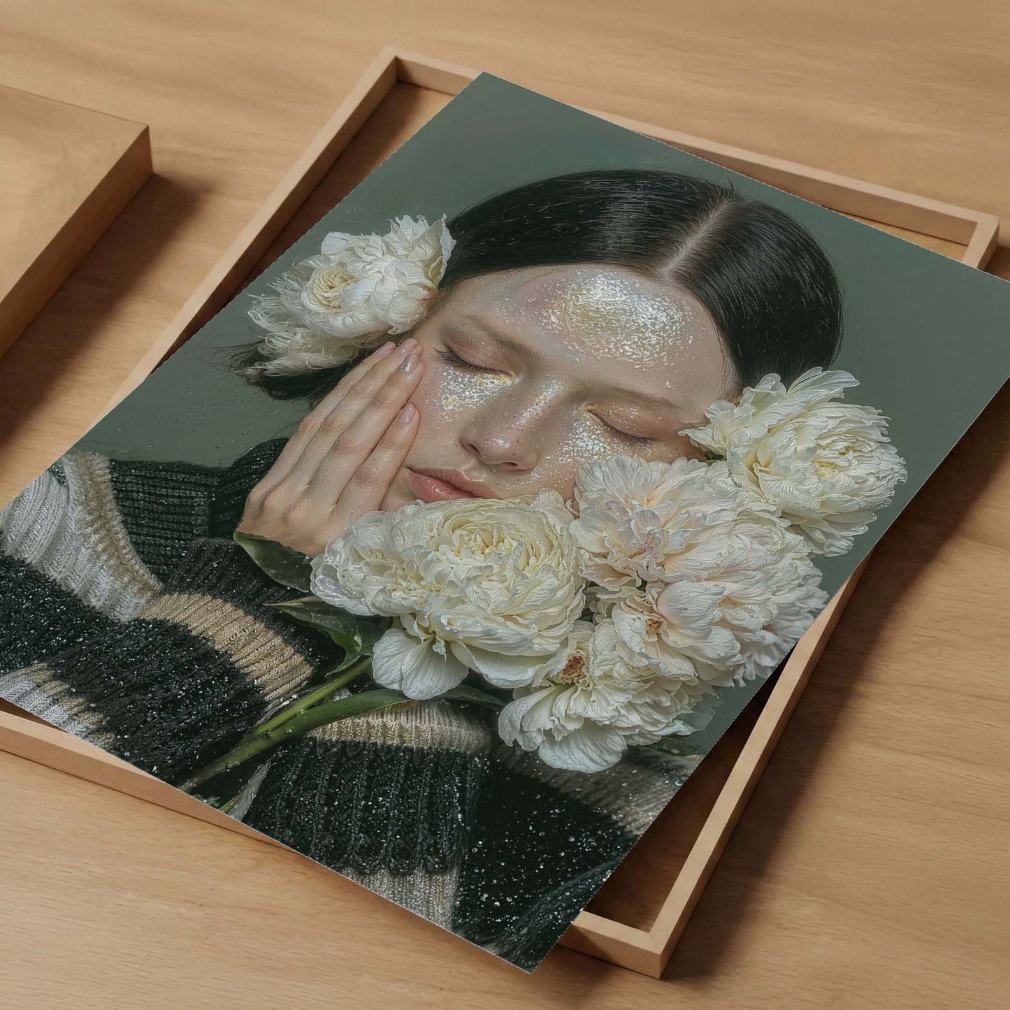 Woman With Flowers, Vertical, Art Print