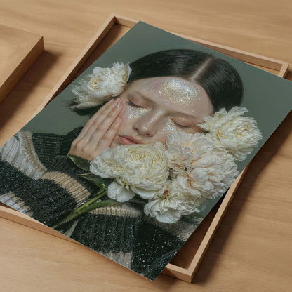 Woman With Flowers, Vertical, Art Print