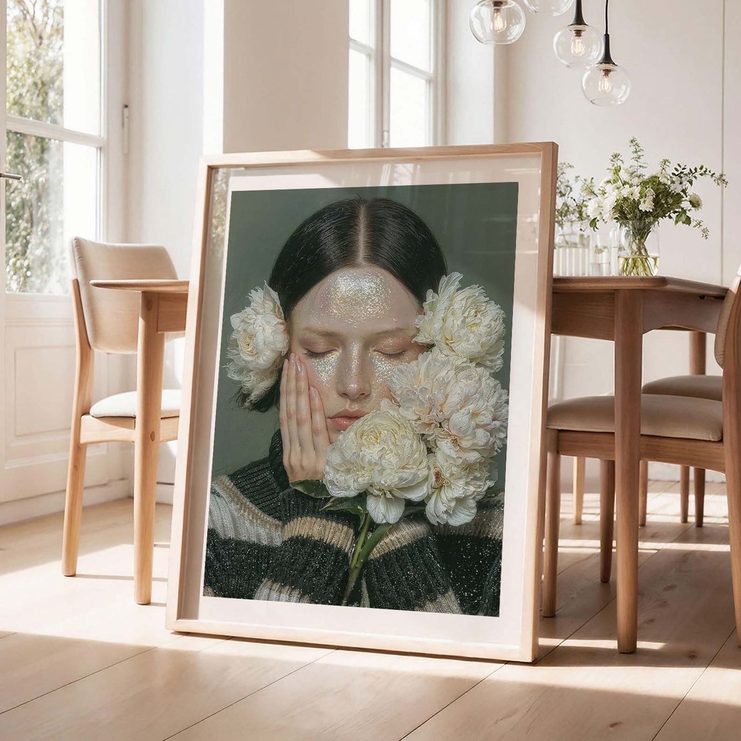 Woman With Flowers, Vertical, Framed Art
