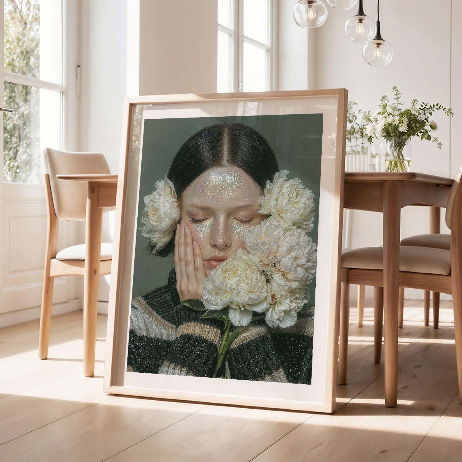 Woman With Flowers, Vertical, Framed Art