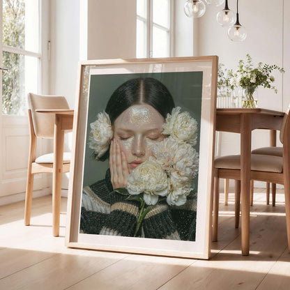 Woman With Flowers, Vertical, Framed Art