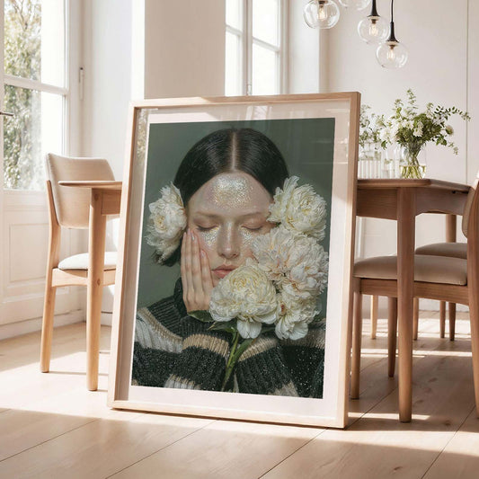 Woman With Flowers, Vertical, Framed Art