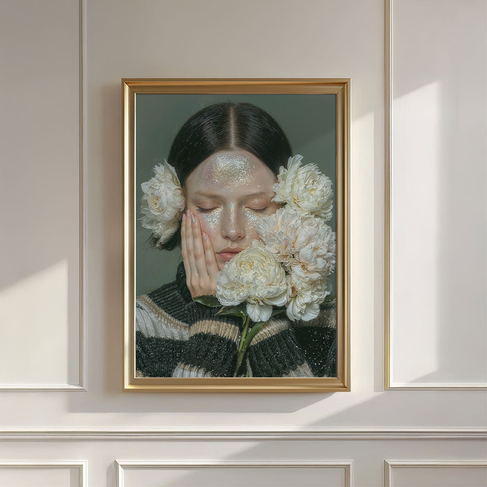 Woman With Flowers, Vertical, Wall Art
