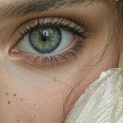 Extreme Close Up Detail Of Woman With White Flowers