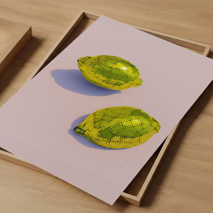 Yellow Disco Lemons, Vertical, Art Print