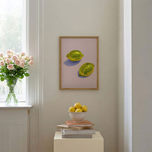 Yellow Disco Lemons, Vertical, Framed Art