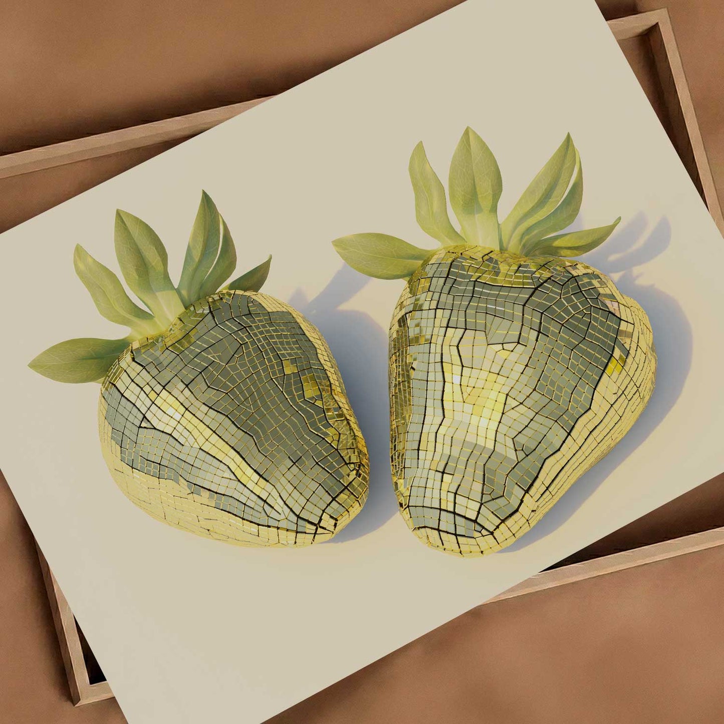Yellow Disco Strawberries, Horizontal, Art Print